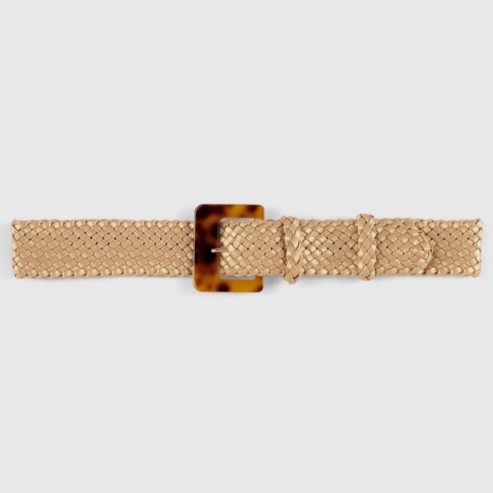 Shiraleah Beige Woven Belt with Tortoise Buckle